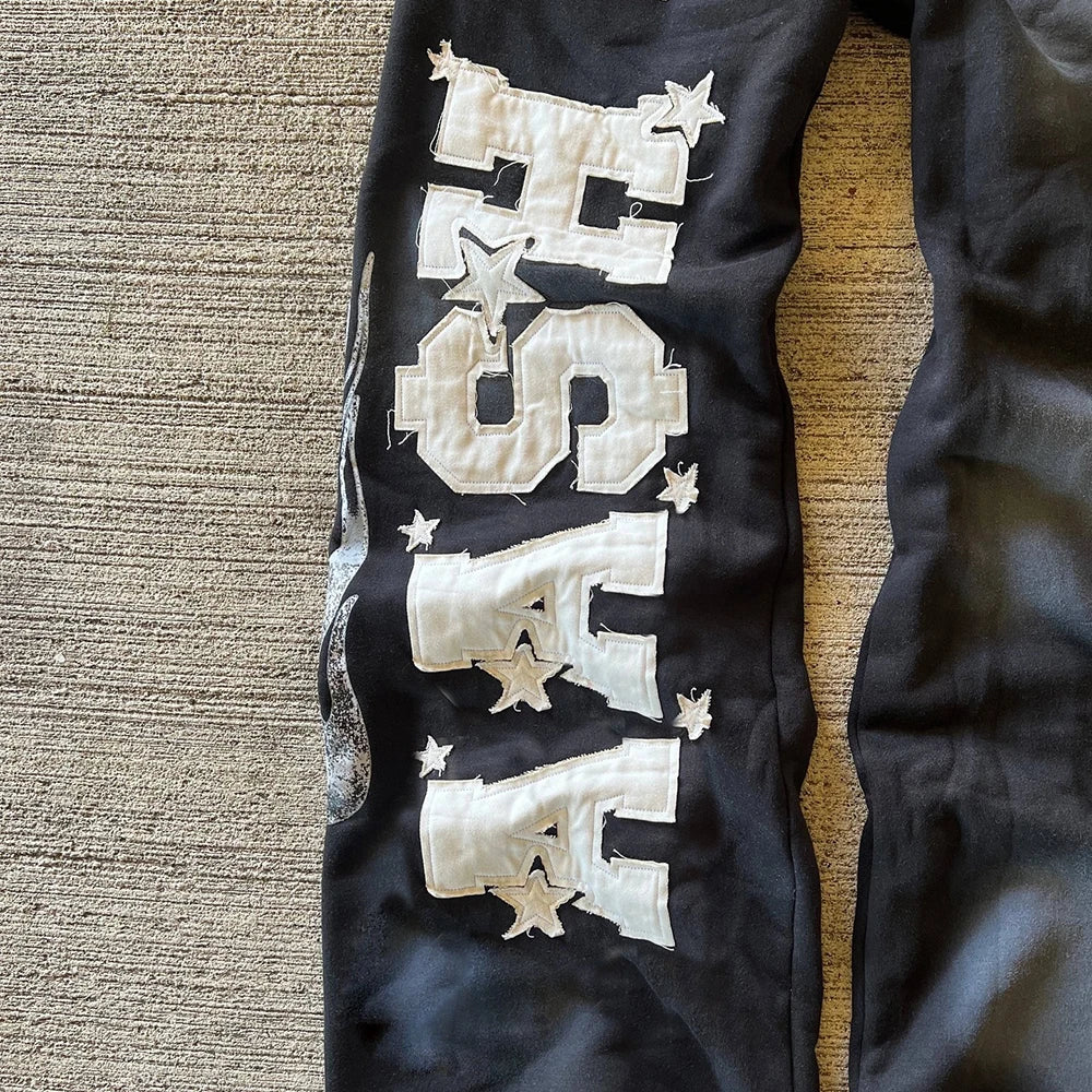 Sunfaded Vintage Washed Thick Cotton Jogger Pants Men Custom Embroidery Logo Patched Double Waisted Wide Leg Sweatpants