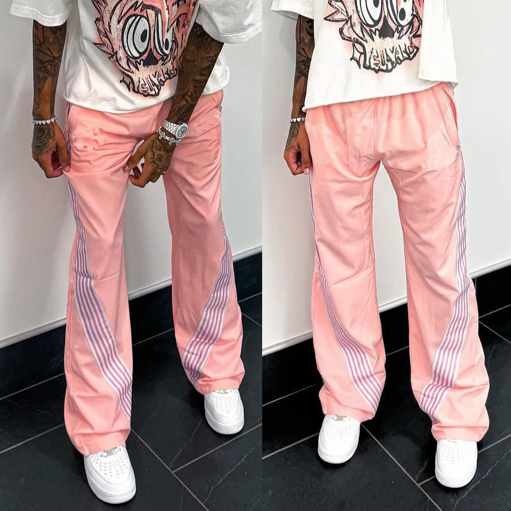 Factory New Design Straight Leg Sports Nylon Pants Men Custom Striped Design Relaxed Fit Track Pants