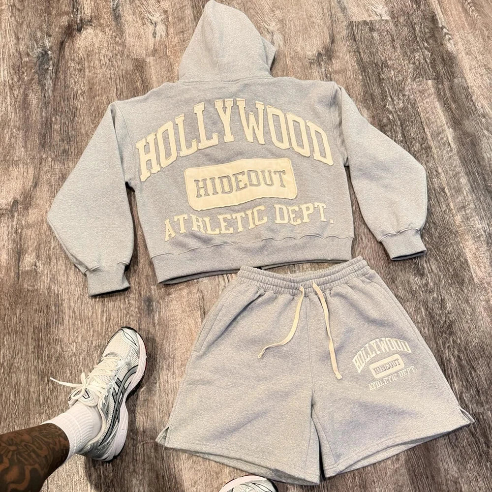Streetwear Hoodie Shorts Sets Men Custom Embroidery Logo Heavyweight Cotton French Terry Sweat Shorts Tracksuits Sets