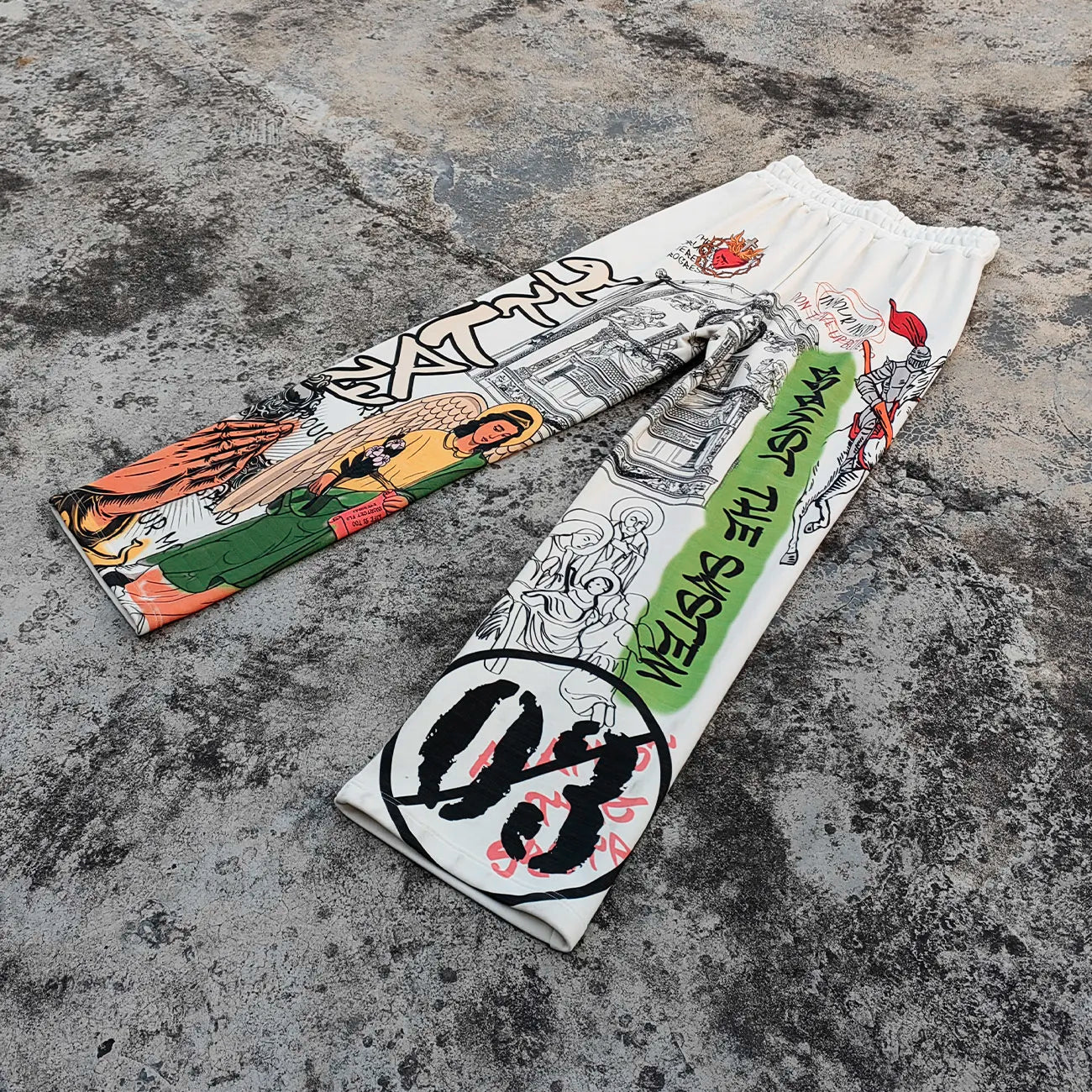 Heavy Cotton Vintage Sweatpants Loose Fit Wide Leg Men Allover Printed Baggy Graphic Sweatpants
