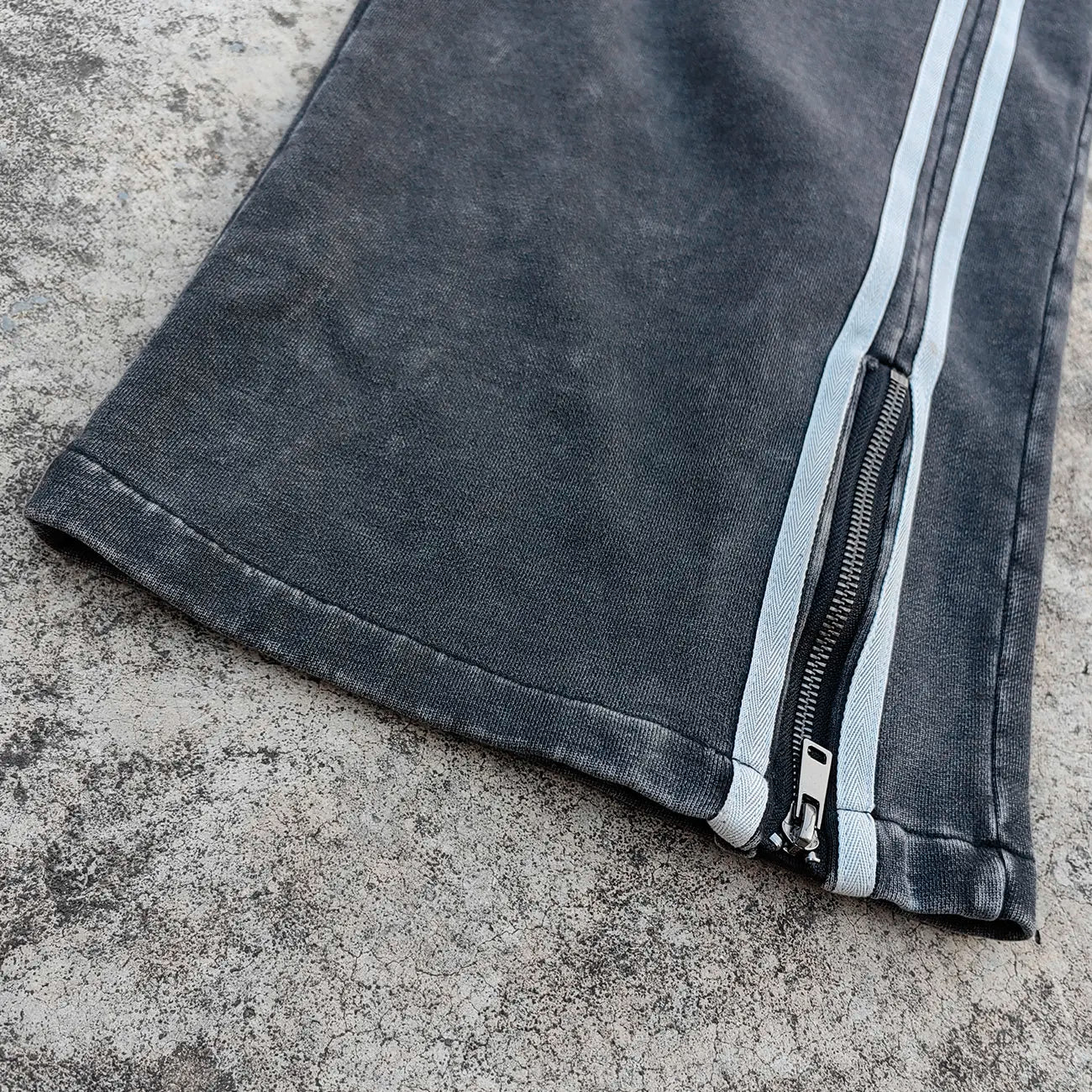 Acid Wash Streetwear Thick Cotton Sweatpants Custom Striped Design Men Zip up Wide Leg Heavyweight Vintage Sweatpants
