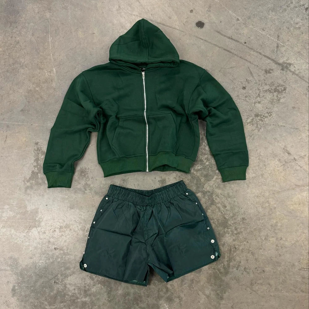 High Quality Streetwear Two Piece Hoodie Shorts Sets Custom Solid Color Men Tracksuit Sweatsuits