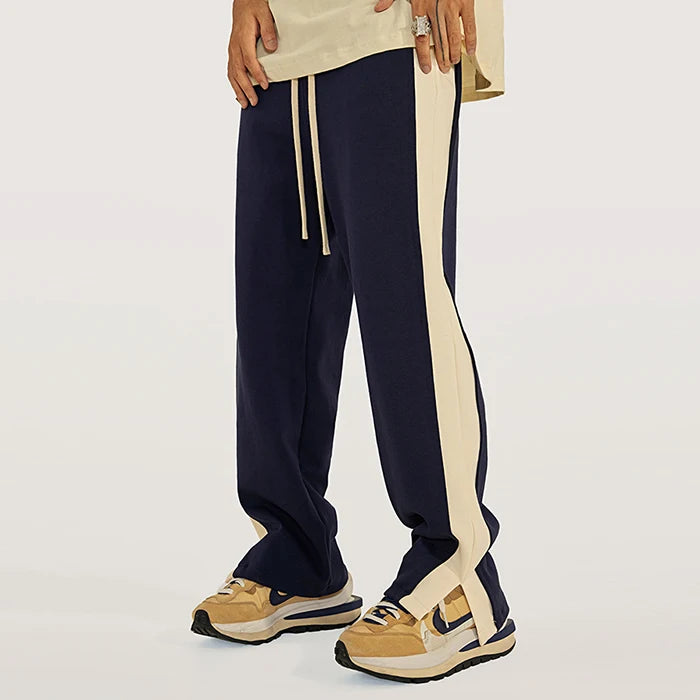 Professional Customized Oversized Blank Sweatpants Men Split Side Bottom Color Block Straight Leg Sweatpants