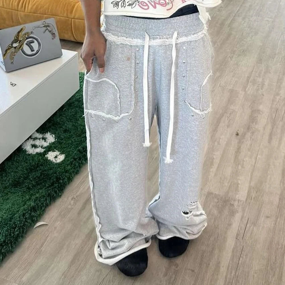 HL Factory Übergroße, schwere Jogginghose, individuell verwaschen im Used-Look, Herren-Jogginghose mit weitem Bein und offenem Saum