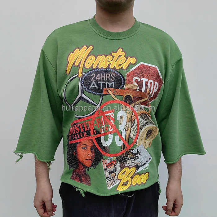 Unisex Oversized Fit Boxy Cropped T-Shirt Screen Printing Men Raw Hem 100% Cotton Hevayweight Box T Shirt