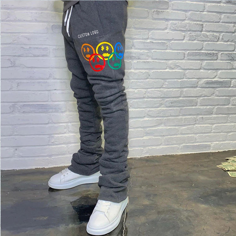 FACTORY heavyweight cotton flared custom printing stacked sweatpants men