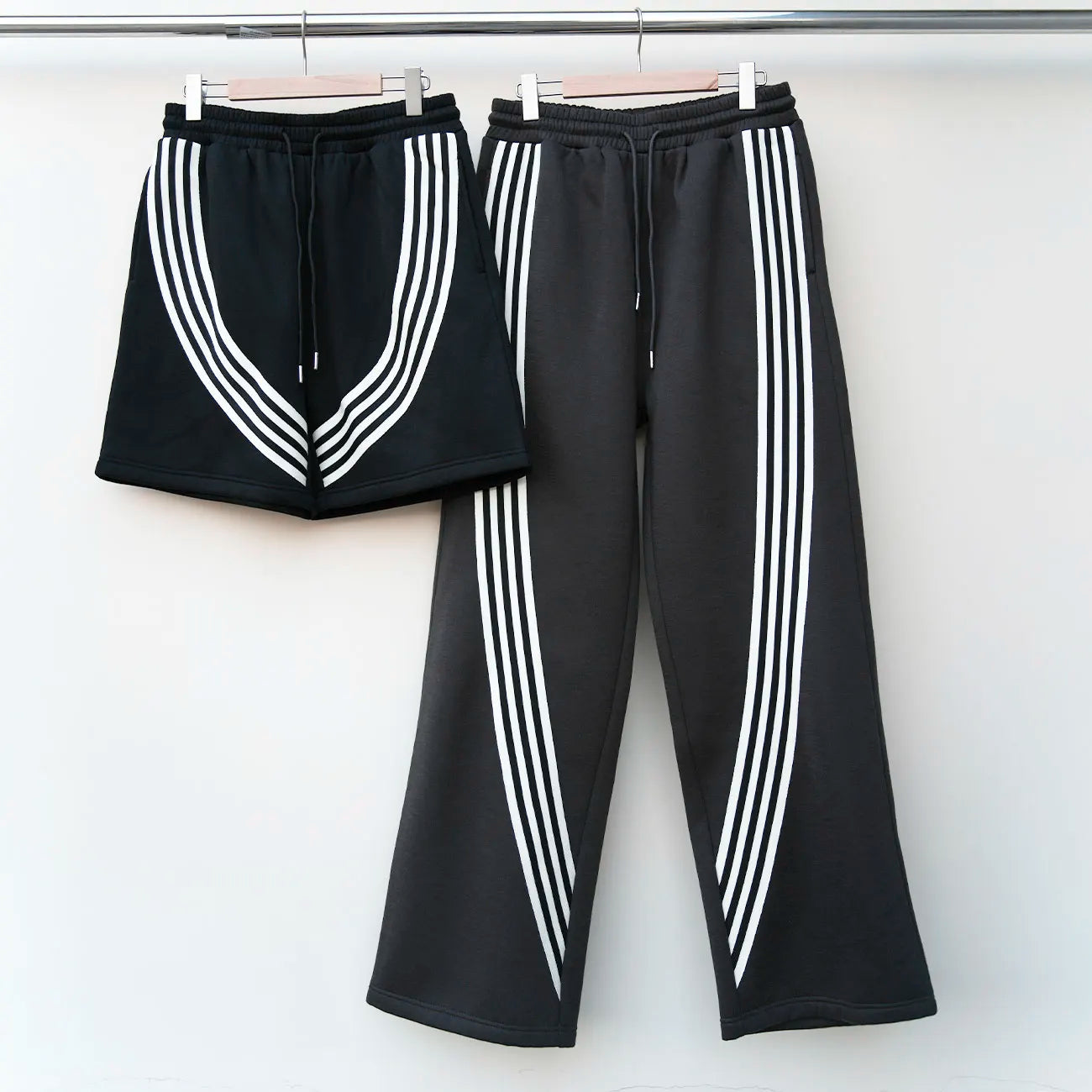 Fleece Vintage Washed Hoodies Sweatpants Sets Men Custom Logo Striped Trimmed Shorts Sweatpants Solid Color Hoodie