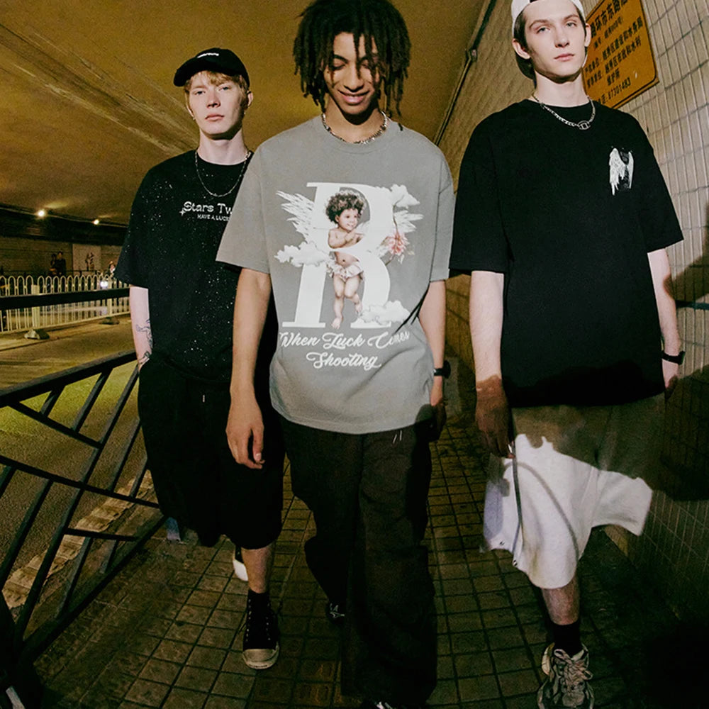Summer Screen Print 200 Gsm Thick Cotton Oversized Unisex Tshirts Custom Luminous Printed Men Short Sleeve Boxy T Shirt