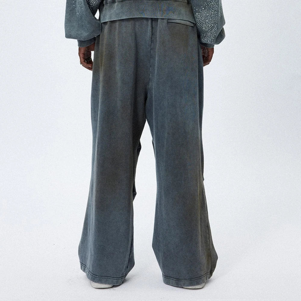 Heavyweight Cotton French Terry Sweatpants Men Custom Acid Vintage Washed Baggy Wide Leg Sweatpants