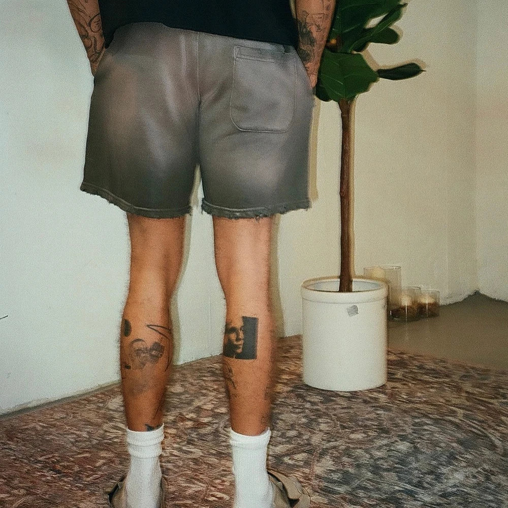 Heavyweight Cotton Streetwear Shorts Men Custom Vintage Washed Thick Cotton Sunfaded Sweat Shorts