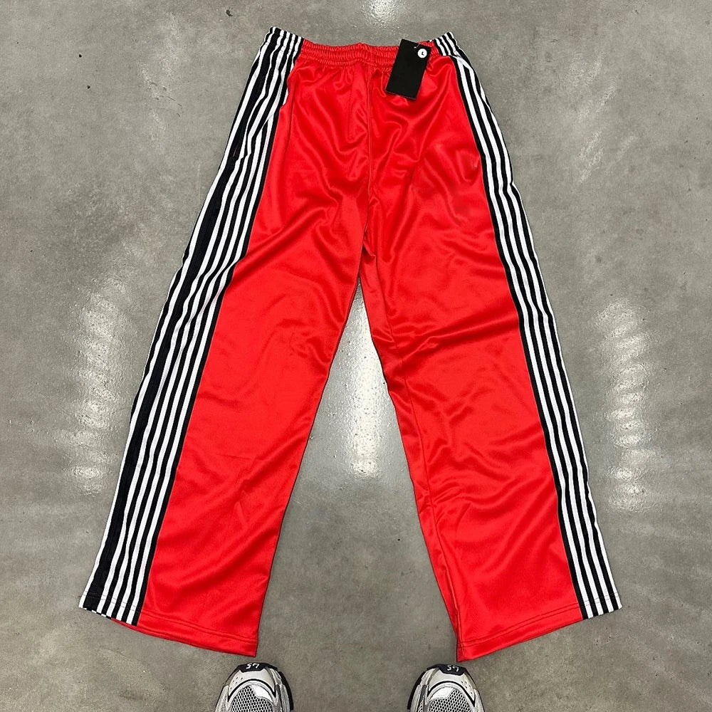 New Trend Basic Elastic Waist Straight Leg Sweatpants Custom Striped Trimmed Side Men Wide Leg Track Pants