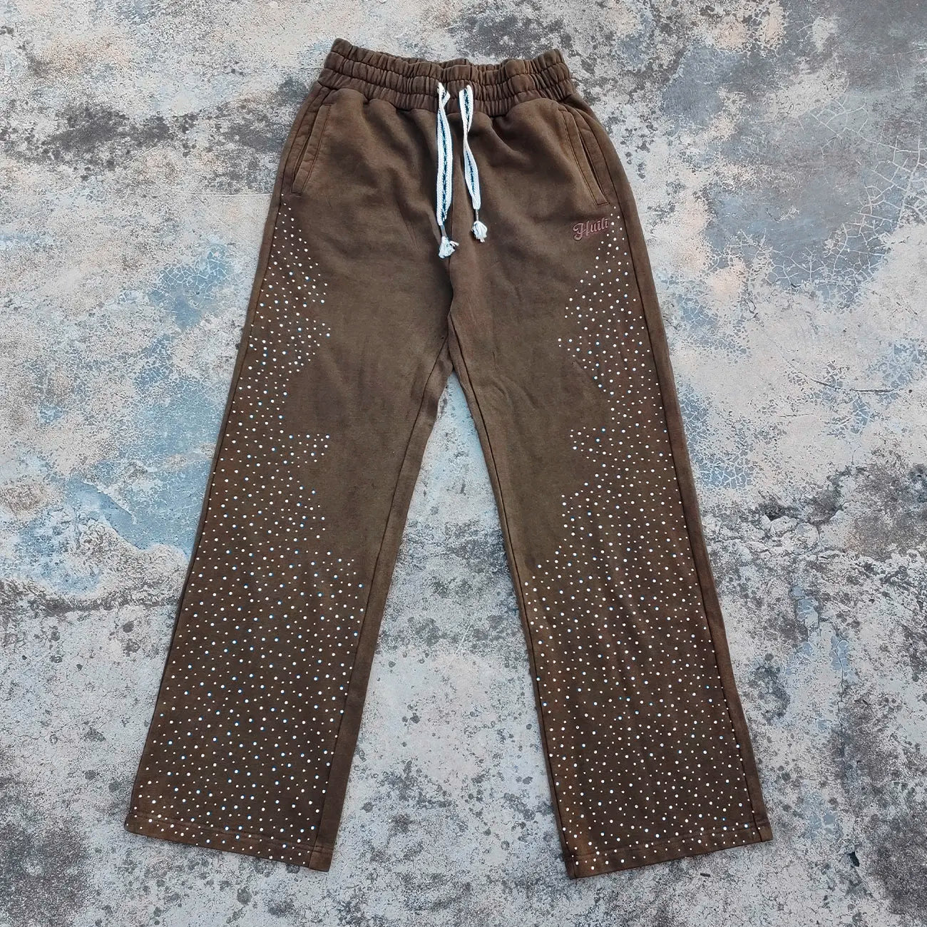 Vintage Acid Wash Heavyweight Cotton Sweatpants Men Custom Embroidery logo Straight Wide Leg Rhinestone Sweatpants