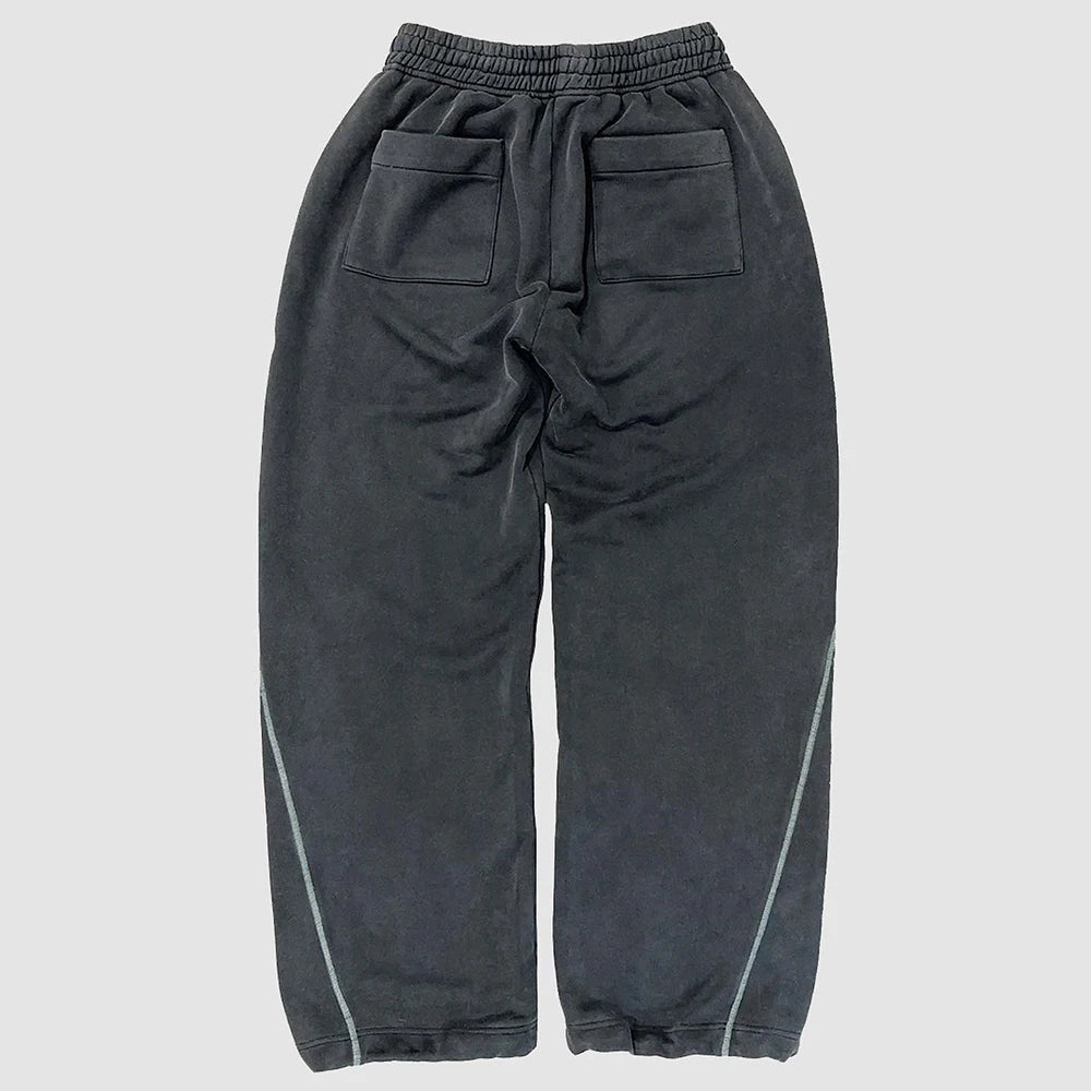 Heavyweight Cotton Jogger Pants Custom Contrast Stitching Men Adjustable Bottom Wide Leg Vintage Washed Sweatpants