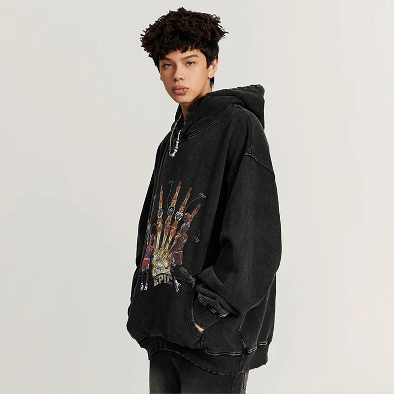 Wholesale Acid Hoodie Washed With Stylish Stone Washed With Custom DTG Print Acid Wash Unisex Hoodie