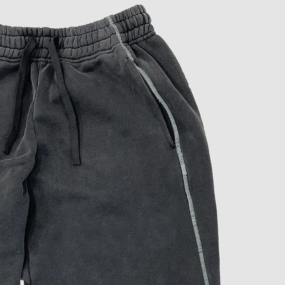 Heavyweight Cotton Jogger Pants Custom Contrast Stitching Men Adjustable Bottom Wide Leg Vintage Washed Sweatpants
