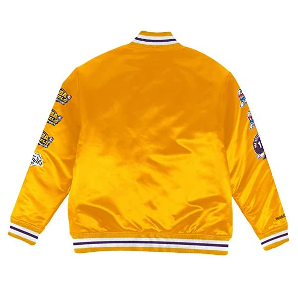 Factory Directly Custom basketball team chenille patched embroidery logo Mens Gold Long Sleeve Satin Jacket
