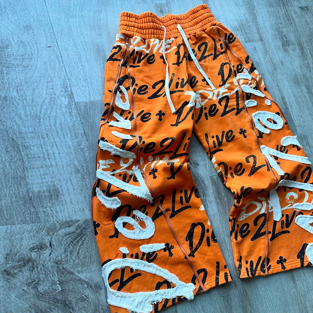 Heavyweight Cotton Screen Printing Wide Leg Track Pants Men Custom Embroidery Logo Patched Baggy Oversized Sweatpants