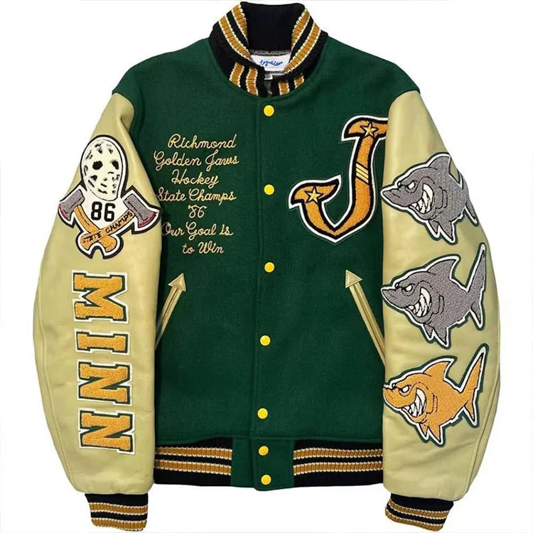 Woolen Leather Sleeve appliques Patchwork Varsity Men's Jacket Chenille Embroidery Badge Letterman Baseball Jacket Custom