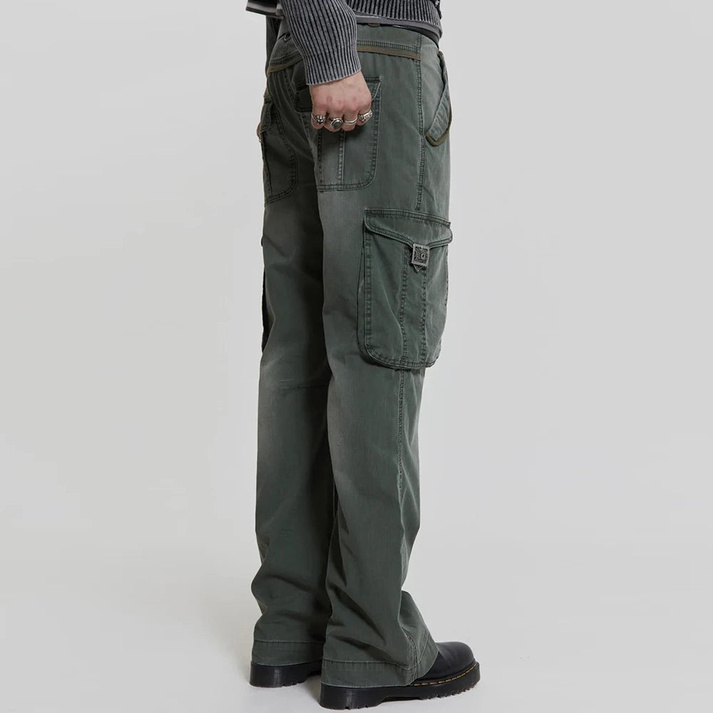Straight Leg Streetwear Work Pants Trousers Thick Cotton Men Casual Plain Twill Cargo Pants