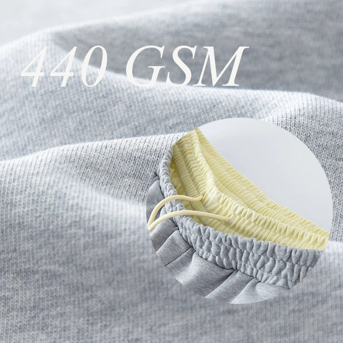 New Design 440Gsm Heavyweight Unisex Knitted Blank Sweatpants Men Oversized Relaxed Fit Double Waist Sweatpants