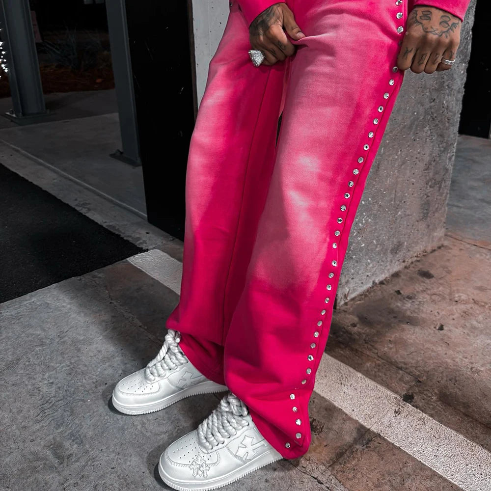 french terry trouser sweatpants mens sun faded baggy pants men acid wash vintage rhinestone track sweats pants