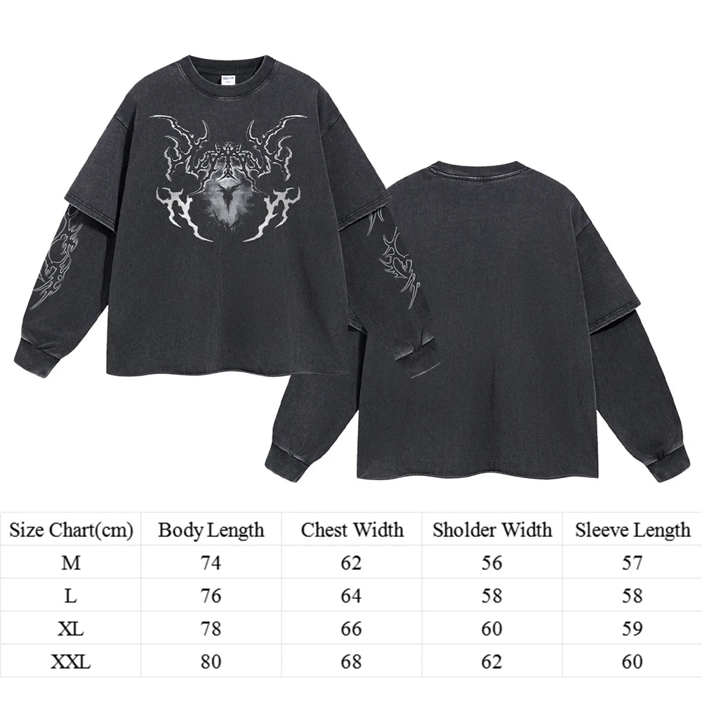 345Gsm Heavyweight Retro Vintage Washed Tshirts Custom Screen Printing Men Oversized Double Layer Long Sleeve T Shirt