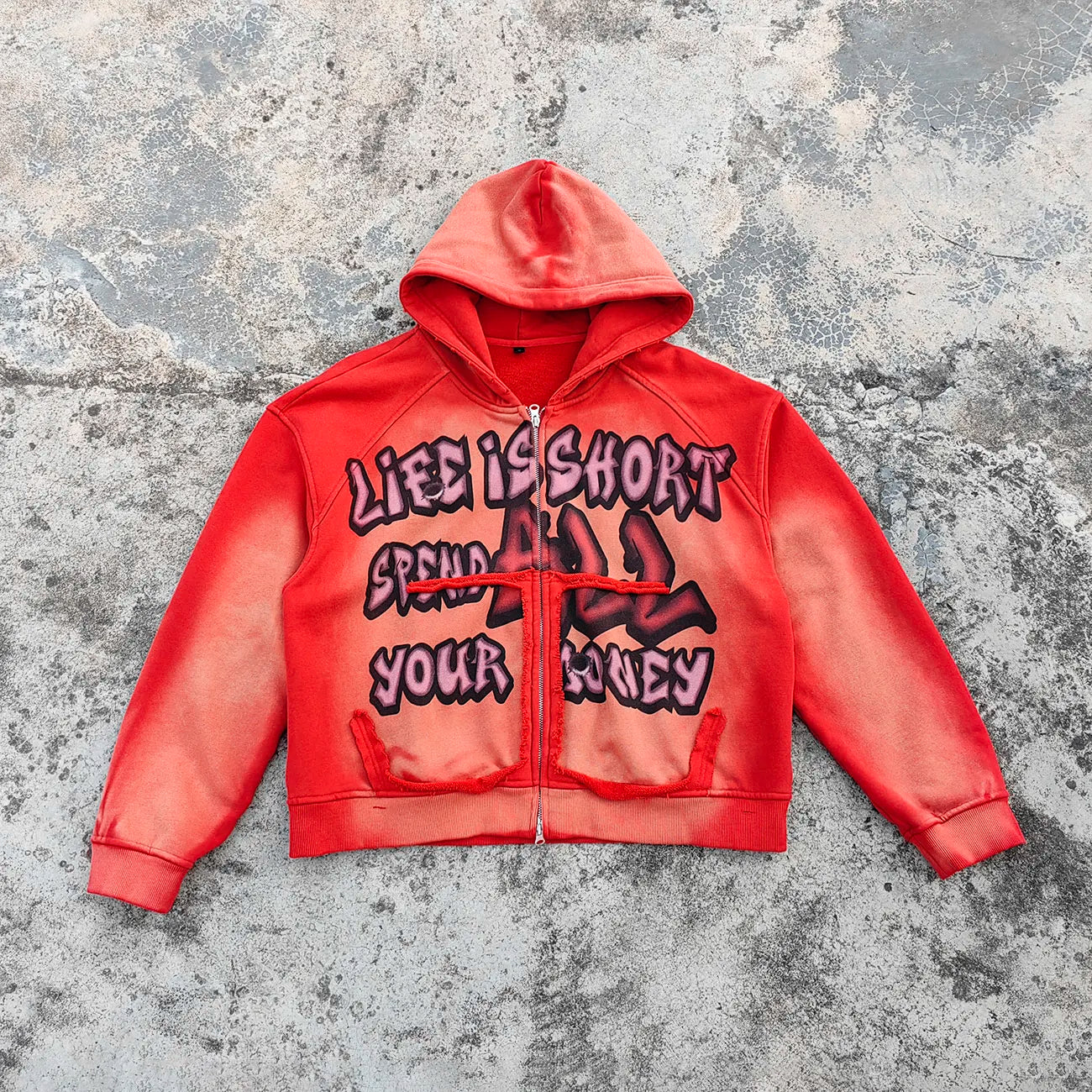 Oversized Fit Unisex Heavyweight Zip up Hoodie Custom Screen Print Men Distressed Washed Vintage Sun Faded Graphic Hoodies