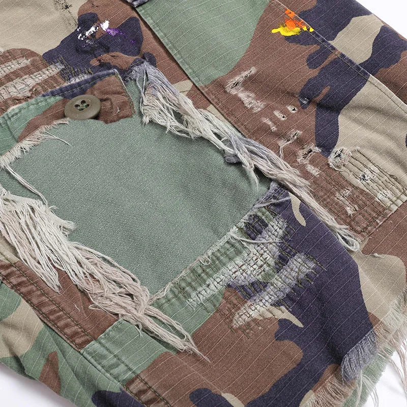 custom luxury sun faded cargo shorts 5 inch inseam manufacturer wholesale men applique vintage wash distressed camo shorts