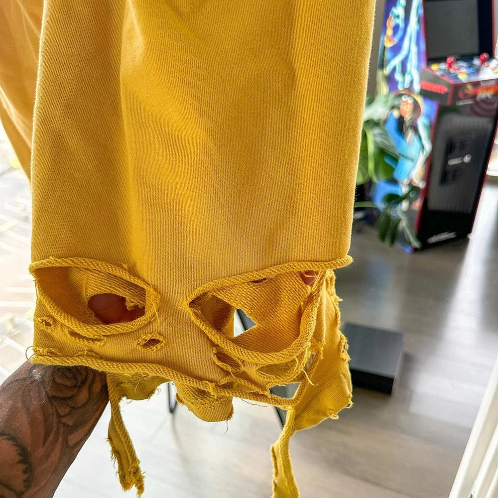 100% Cotton Heavyweight Sweat Pants Custom Logo Printing Men Distressed Washed Oversized Baggy Wide Leg Sweatpants
