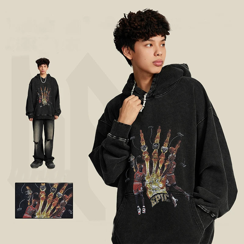 Wholesale Acid Hoodie Washed With Stylish Stone Washed With Custom DTG Print Acid Wash Unisex Hoodie