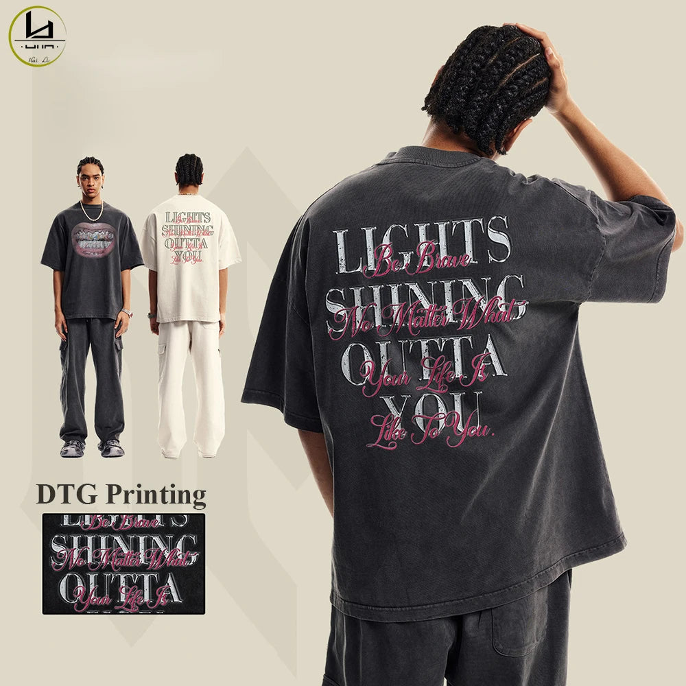 High Street Oversized Fit Unisex Dtg Printed Graphic Tees Custom Vintage Cotton Men 310Gsm Heavyweight T Shirt