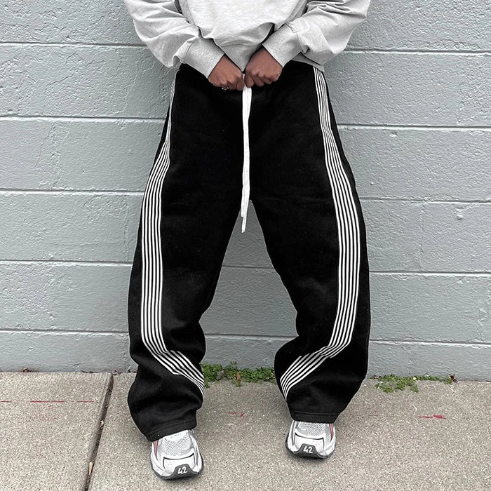 Factory Custom Loose Sweatpants Manufacturer Oem Men Flare Sweat Pants Streetwear Casual Baggy Striped Wide Leg Pants