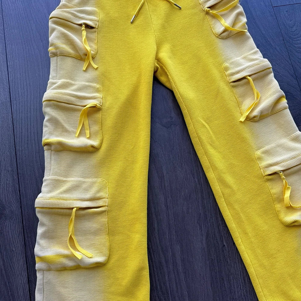 New Design Heavyweight Cotton Waffle Track Pants Men Custom Sunfaded Vintage Washed Straight Leg Cargo Sweatpants