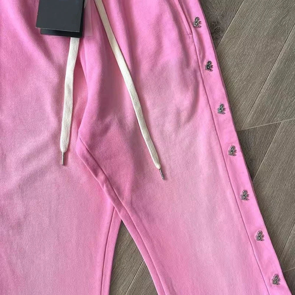 Side Snap Button Design Thick Cotton Jogger Pants Men Custom Vintage Washed Wide Leg Flared Sunfaded Sweatpants