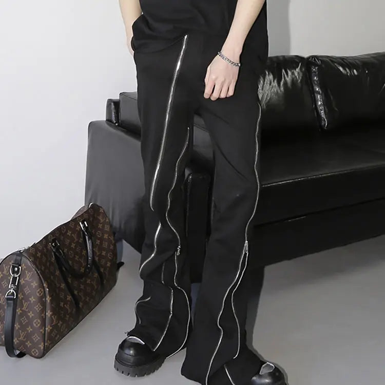 Full zipper Folded corner High Street slim sweatpants in black