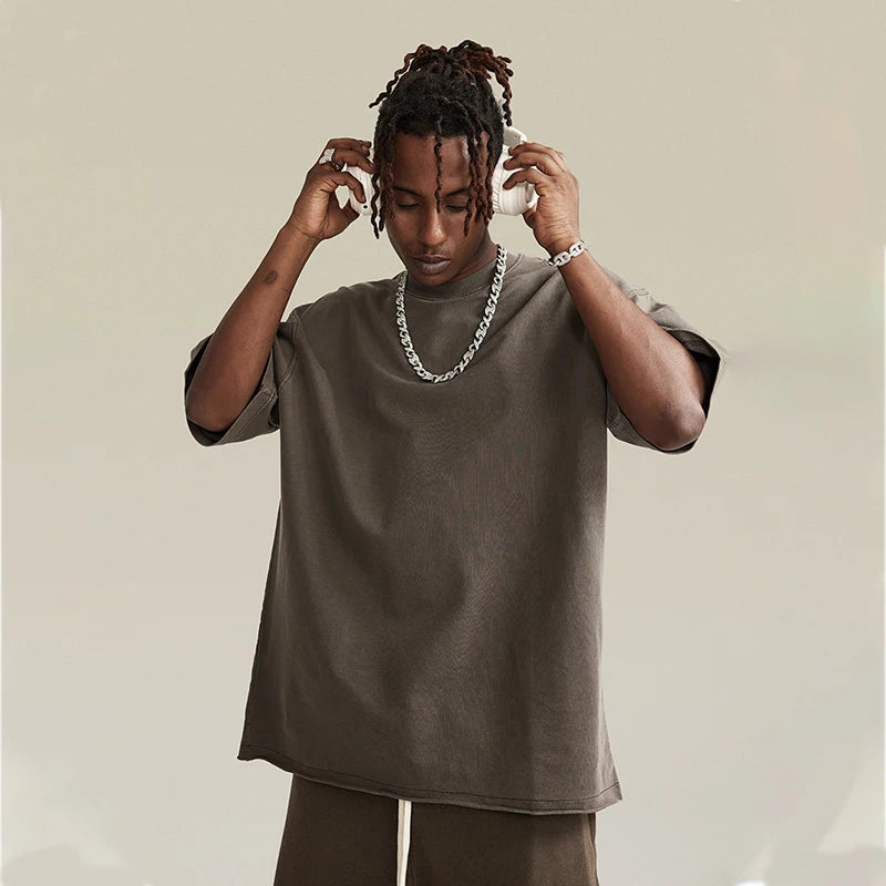 Manufacturer 350gsm Streetwear 100% Cotton Blank T Shirt Plain Casual Men's Oversized Vintage Washed T-shirts