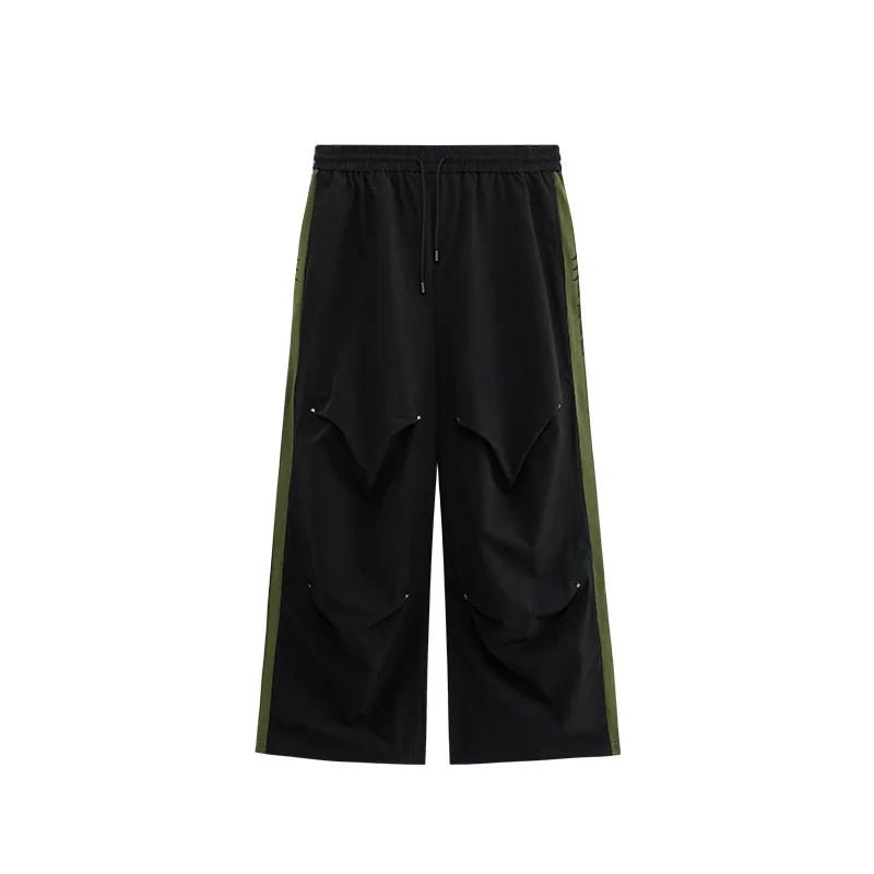 Oversized Fit Cargo Track Pants Men Custom Side Stripe Straight Wide Leg Baggy Parachute Pants