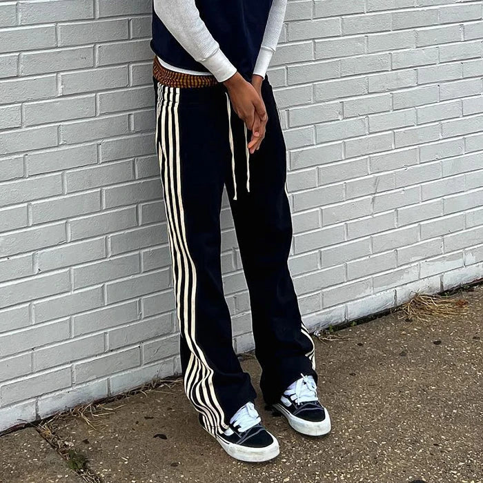Übergroße Trainingshose, Sweathose, lockere Streifen, gerades, weites Bein, Baggy-Track-Jogginghose, doppelte Taille, ausgestellte Jogginghose für Herren