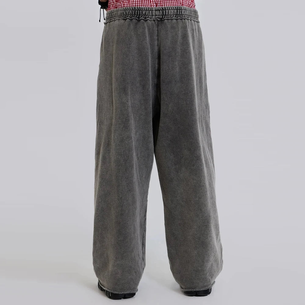 Huilin Factory Oem 100 % Baumwolle Unisex Übergroße Passform Weite Jogginghose Custom Vintage Acid Washed Herren Baggy Jogginghose mit Rohsaum