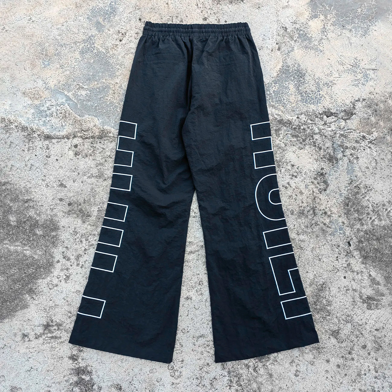 Lightweight Custom Embroidery logo Sports Nylon Track Pants Men Elastic Waist Oversized Flared Wide Leg Baggy Track Pants