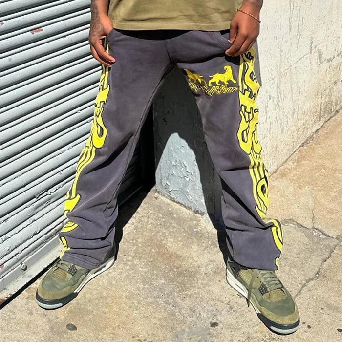 Huilin Heißer Verkauf Streetwear Jogginghose Individuelles Logo Druck Männer Gerade Bein Vintage Gewaschen Schwere Baumwolle Jogginghose