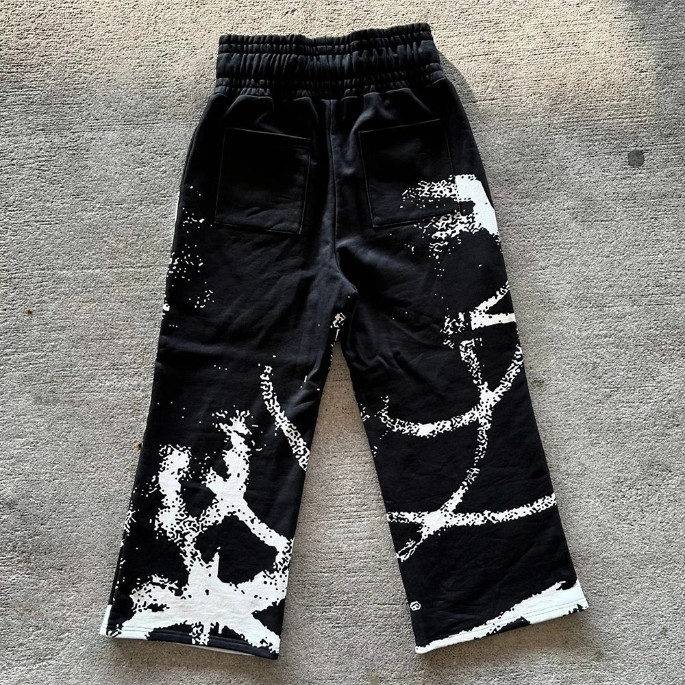 Streetwear Graphic Track Sweat Pants Custom Screen Printing Men Wide Leg Heavyweight Cotton Baggy Sweatpants