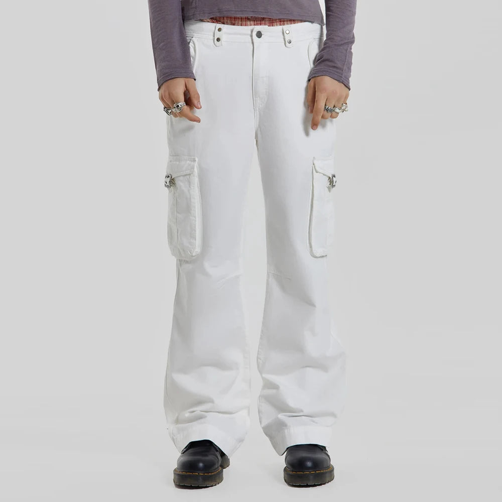 Straight Leg Streetwear Work Pants Trousers Thick Cotton Men Casual Plain Twill Cargo Pants