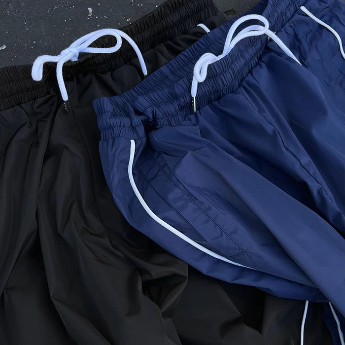 Factory Oem Wholesale Lightweight Nylon Sports Pants Men Custom Piping Design Solid Color Plain Track Pants