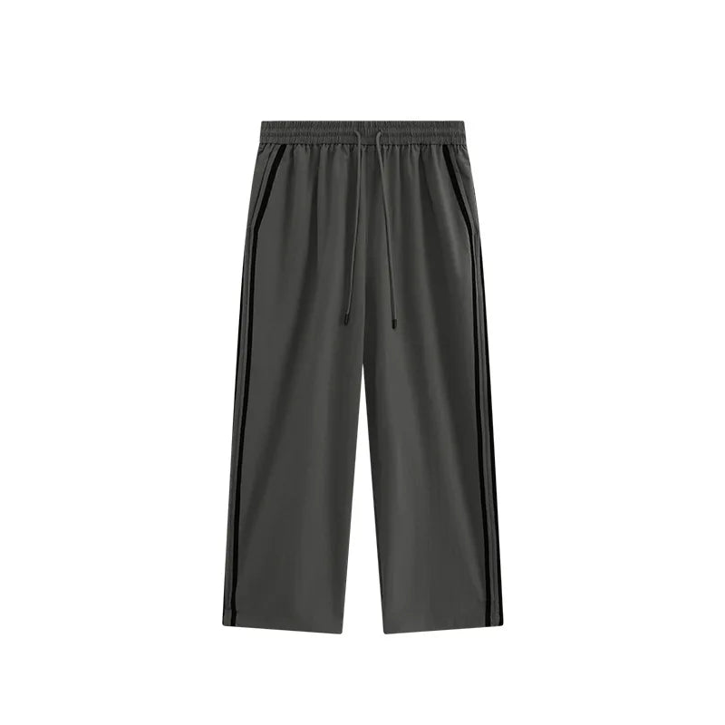 Low Moq Wholesale Drawstring Waist Straight Leg Unisex Sportswear Pants Men Custom Side Striped Wide Leg Track Pants