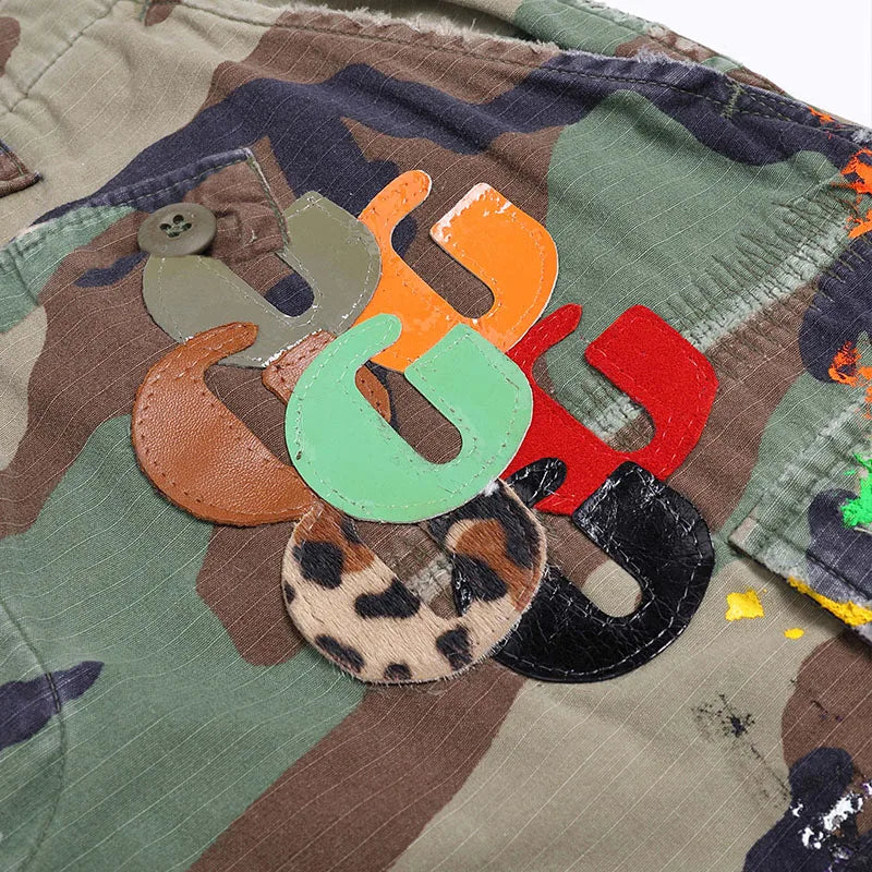 custom luxury sun faded cargo shorts 5 inch inseam manufacturer wholesale men applique vintage wash distressed camo shorts