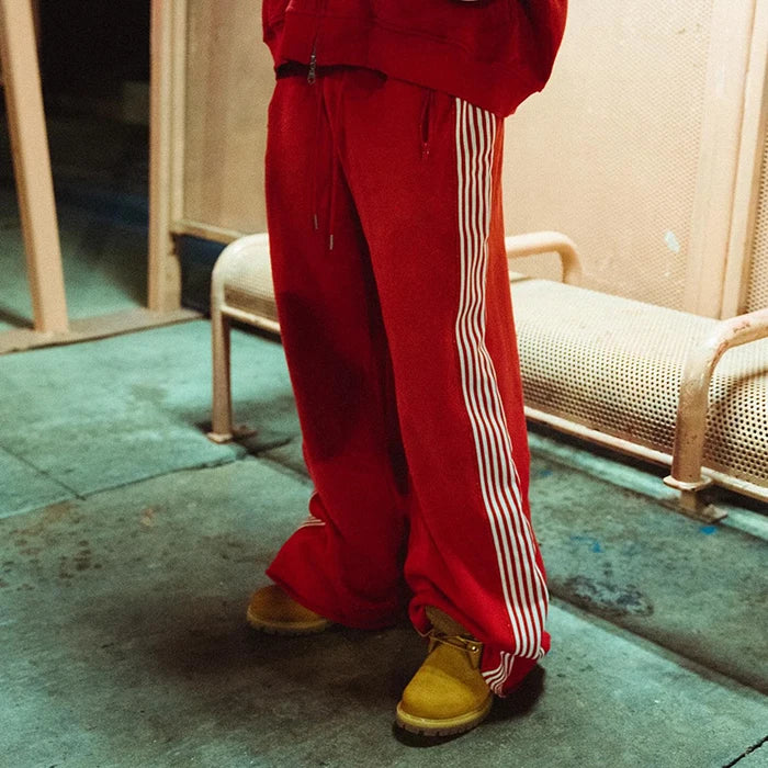 Oem Oversized Unisex Wide Leg Sweatpants Custom Striped Side Loose Fit Relaxed Baggy Sweatpants For Men