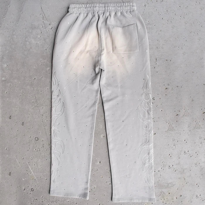 Jogginghose mit geradem Bein und individueller Stickerei aus French Terry für Herren, sonnenverblasst, Acid Wash, Vintage-Strass-Jogginghose für Männer