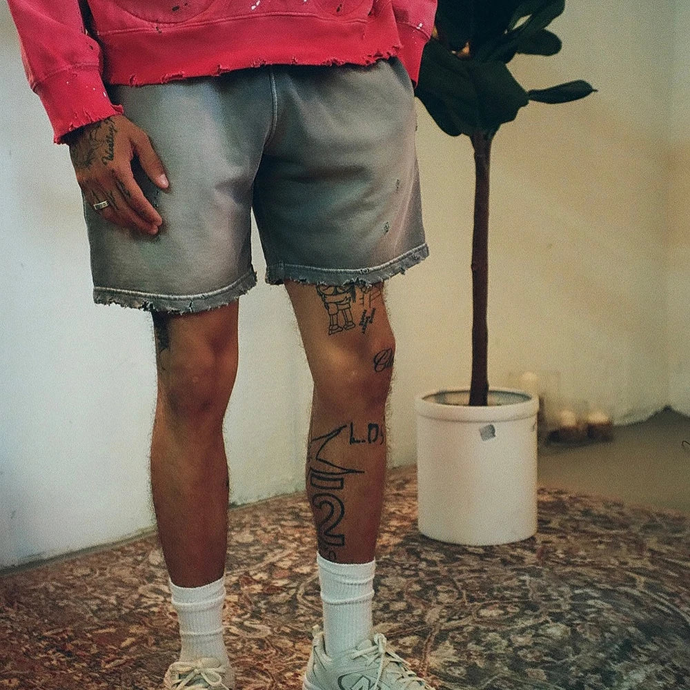 Heavyweight Cotton Streetwear Shorts Men Custom Vintage Washed Thick Cotton Sunfaded Sweat Shorts