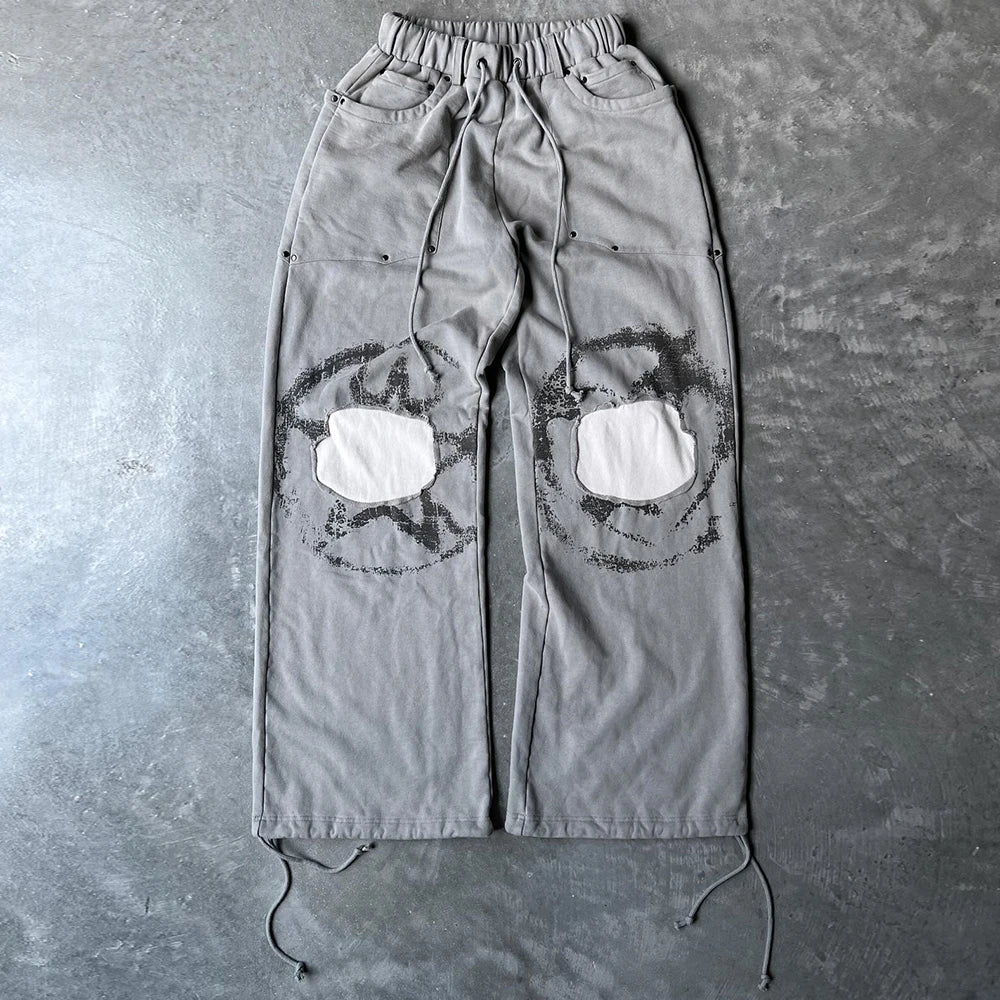 Oem Screen Printing 100% Cotton Sweatpants Men Elastic Drawstring Waist Oversized Wide Leg Baggy Sweatpants